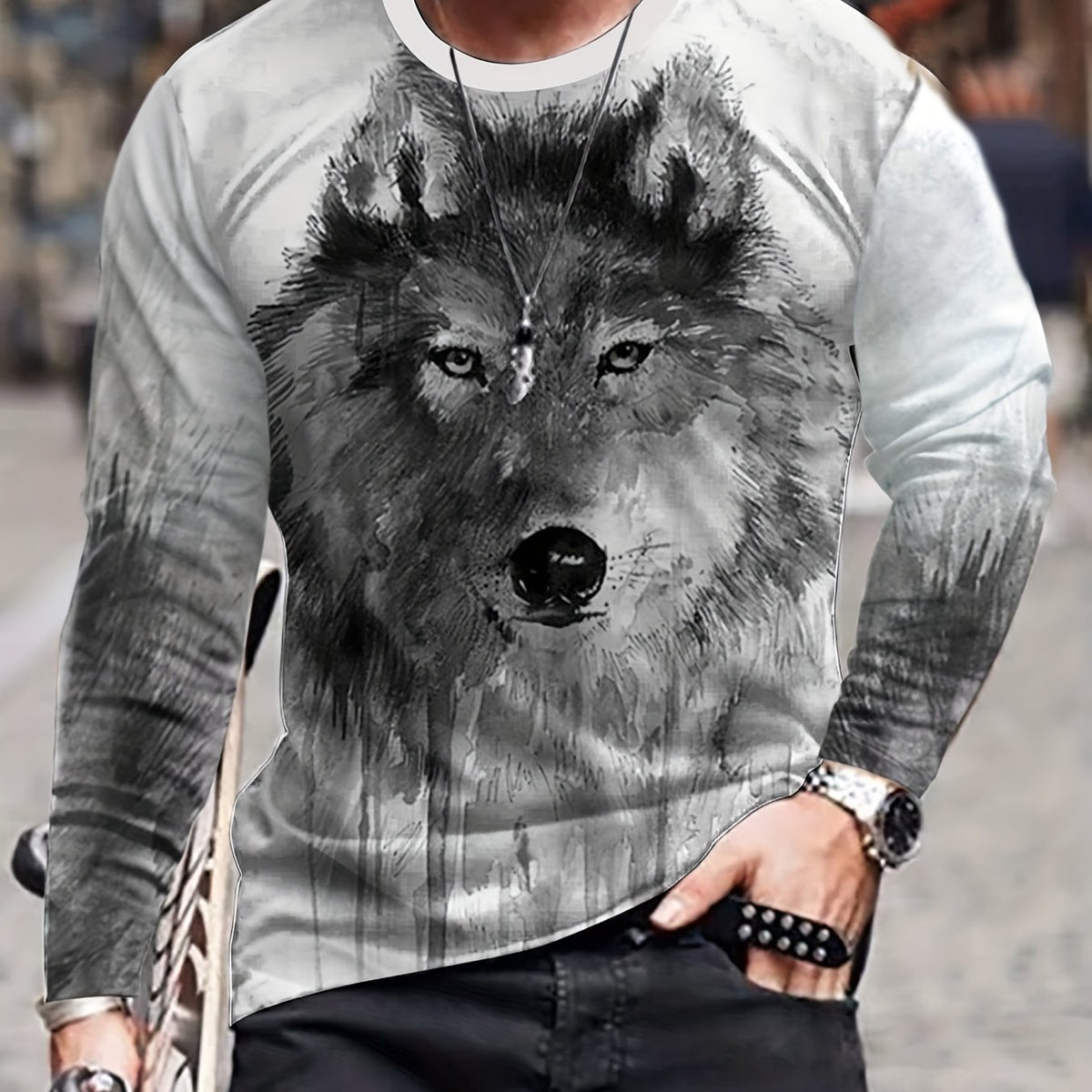 Wolf 3D Print Men's Long Sleeve T-shirt