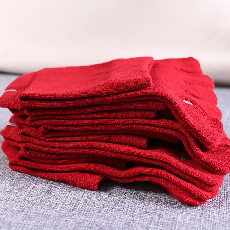 Red Five Toes Split Socks Unisex Low Cut Non Slip Crew Socks