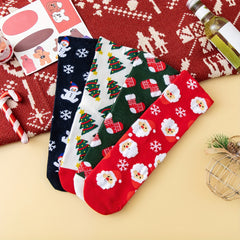 4 Pairs Christmas Print Socks Warm & Mid Tube Women's Stockings