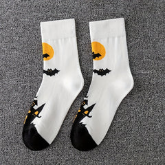 5 Pairs Halloween Crew Socks Skull & Pumpkin Print Stockings Women's Hosiery