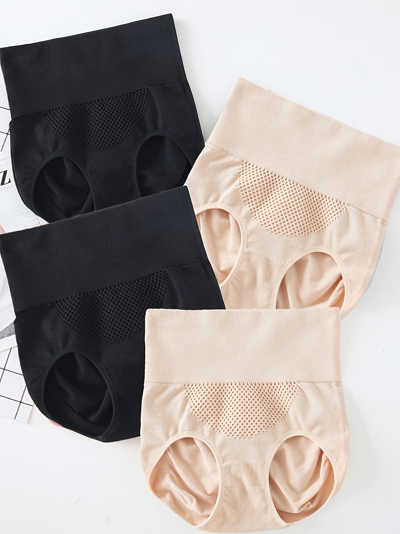 4pcs Mesh Tummy Control Briefs High Waist Intimates Panties
