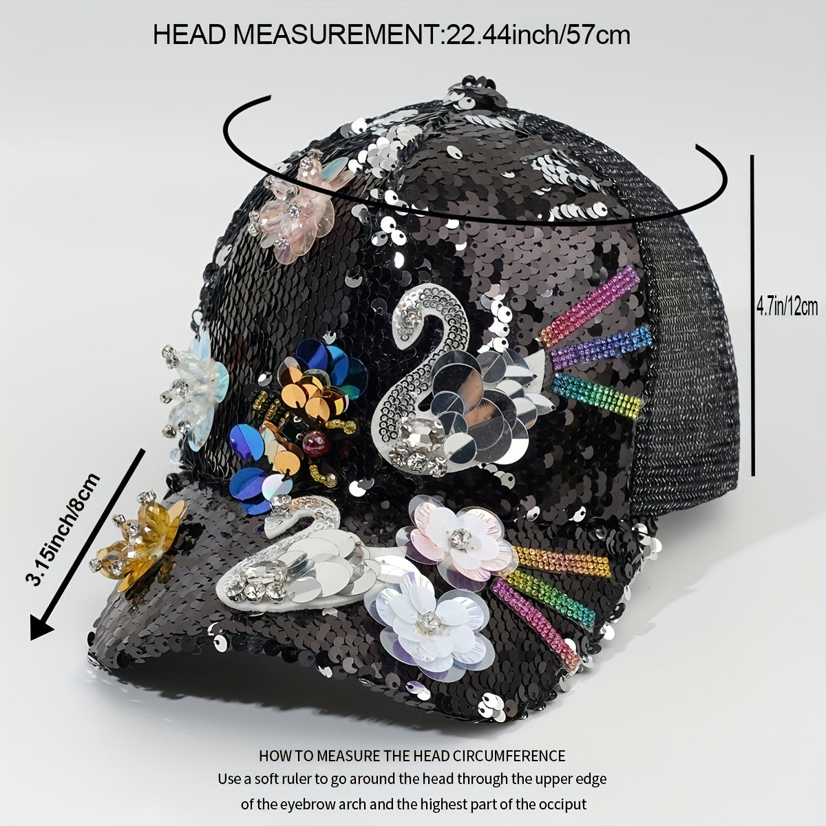 Rhinestone Sequin Baseball Cap Women's Sunshade Peaked Cap