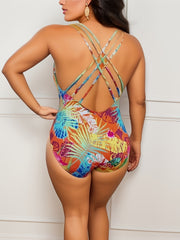  Boho Swimsuit Women's Plus Tropical Print One Piece Bathing Suit