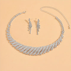 Rhinestone Bridal Jewelry Set Silver Plated Accessories