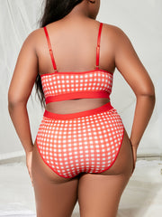  Gingham Print Crisscross Bra & Mesh Panty Set