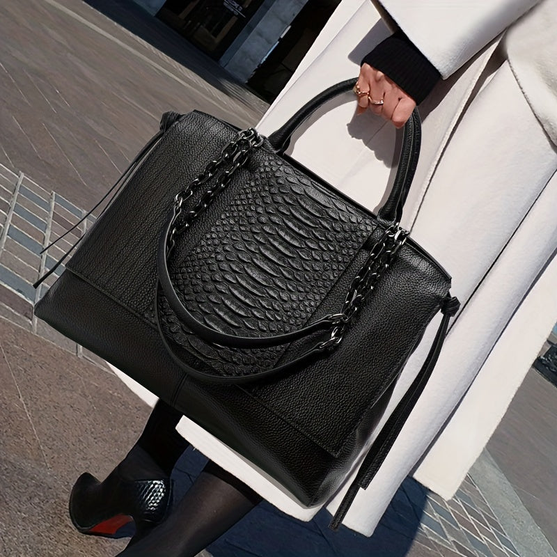Snakeskin Pattern Handbag Women's Leather Satchel Purse For Office