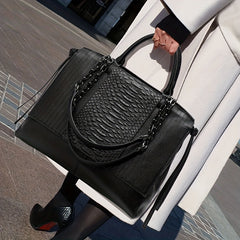 Snakeskin Pattern Handbag Women's Leather Satchel Purse For Office