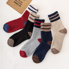 5 Pairs Striped Colorblock Socks - Women's Mid Tube Stockings