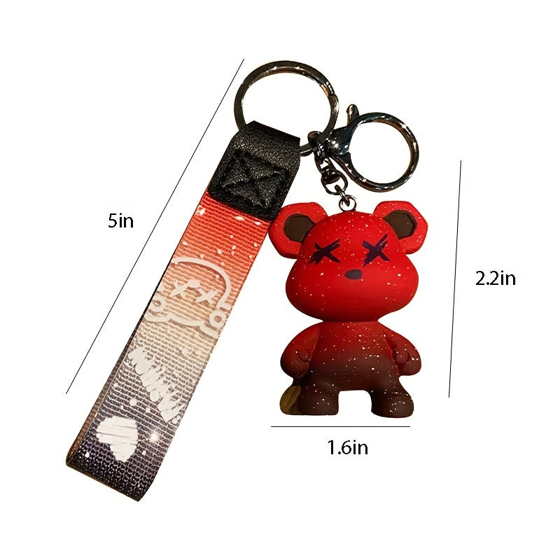 Stylish Gradient Stars Standing Power Bear Keychain Key Ring Gift Bag