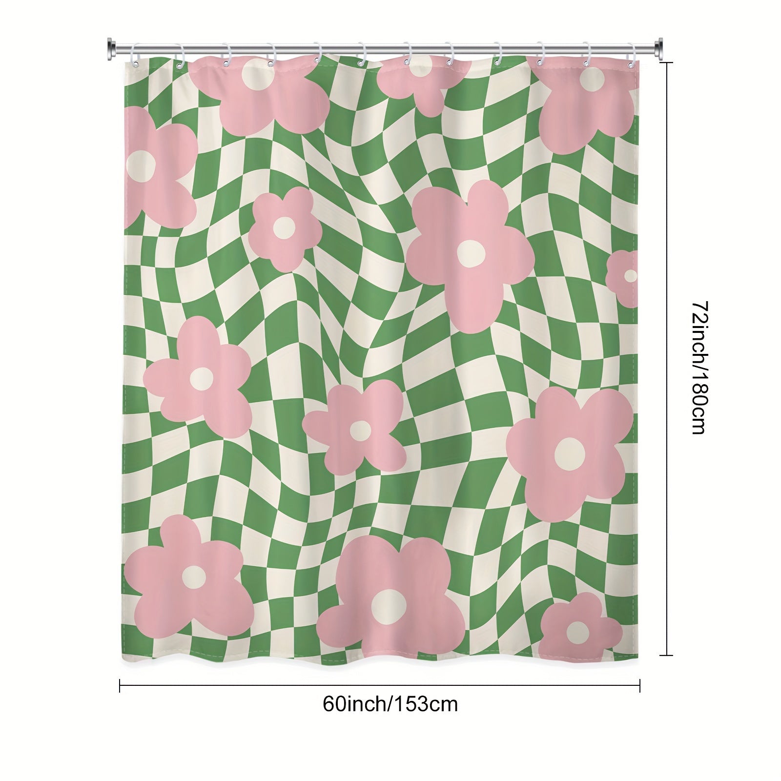 Flower Checkered Plaid Shower Curtain Waterproof Bathroom Decor Accessory