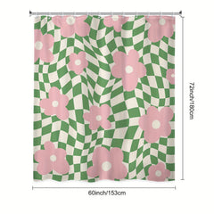 Flower Checkered Plaid Shower Curtain Waterproof Bathroom Decor Accessory