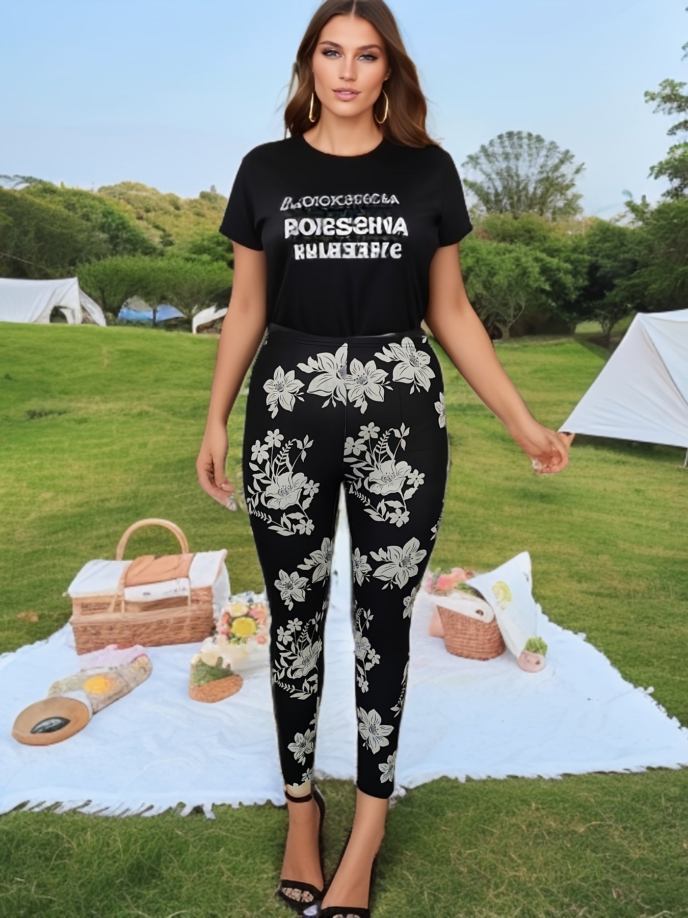 Floral Print High Rise Stretch Leggings
