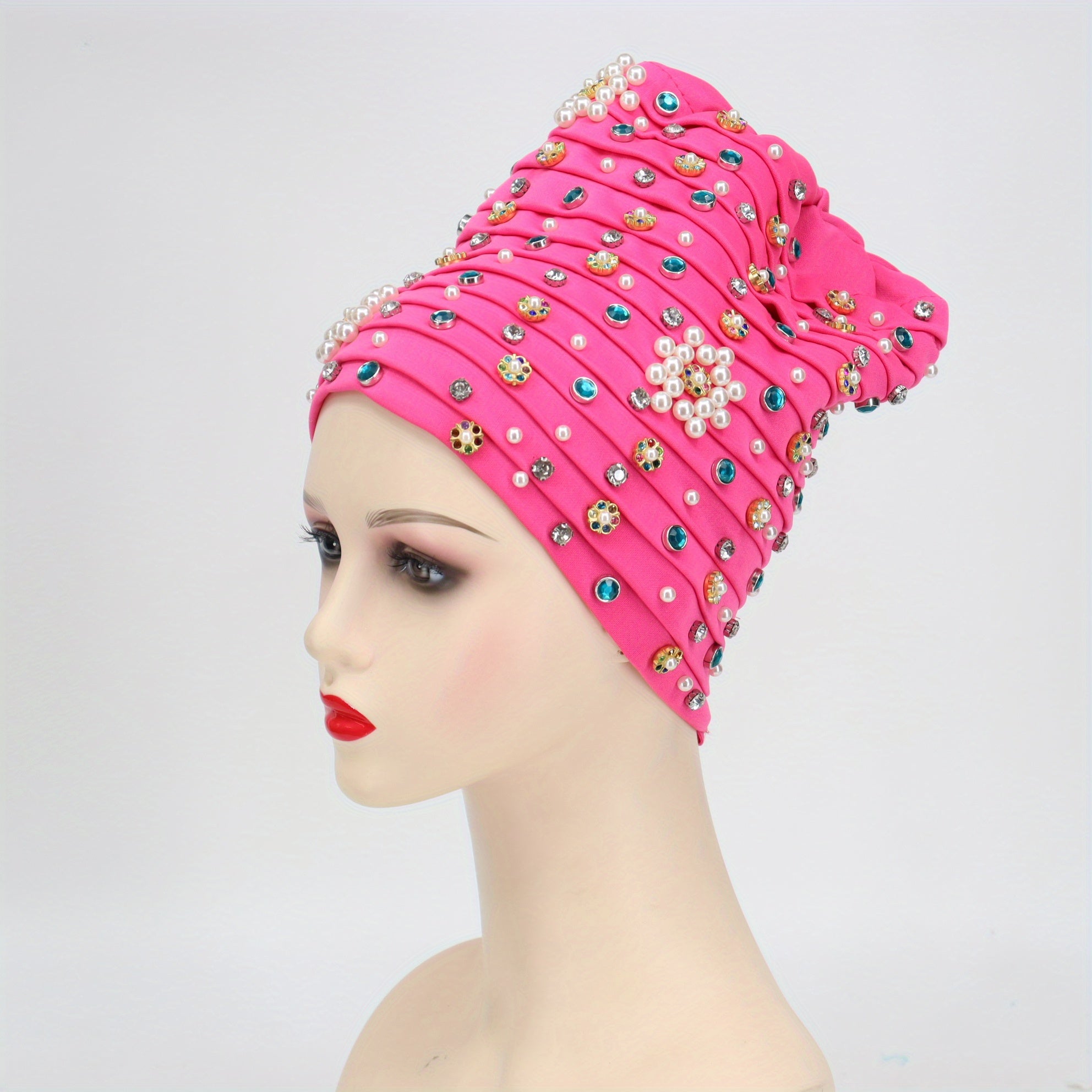 Turban Cap Faux Pearl Rhinestone Headscarf Hijab