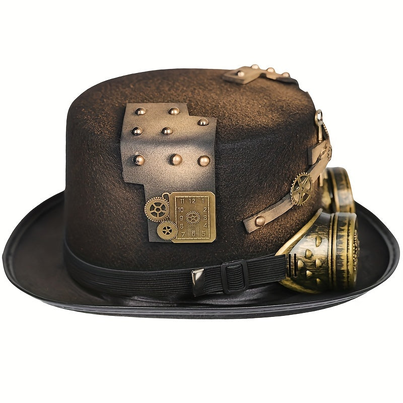Steampunk Hat Golden Medicine Bottle Gear Key Skull Costume