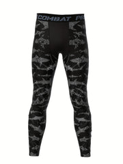 Shark Print Compression Leggings for Men - Quick Drying Base Layer Pants