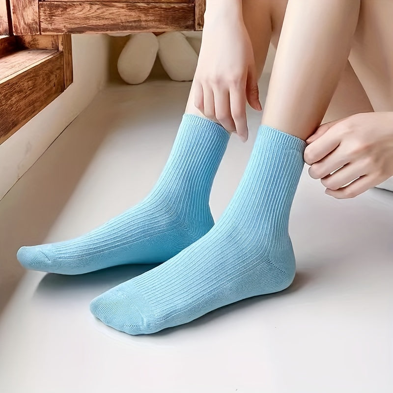 6 Pairs Mid Tube Solid Socks for Women