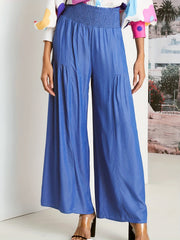  Denim Print High Rise Wide Leg Pants With Pockets