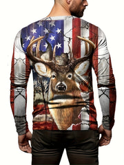 Deer Flag 3D Print Men's Long Sleeve Novelty T-shirt