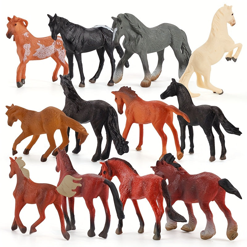 12 Horse Model Set Horse Racecourse Pasture Stallion Dark Horse