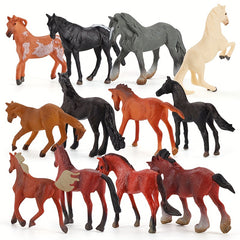 12 Horse Model Set Horse Racecourse Pasture Stallion Dark Horse