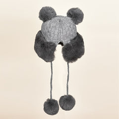 Women's Winter Plush Hat with Bear Ears and Fur Ball