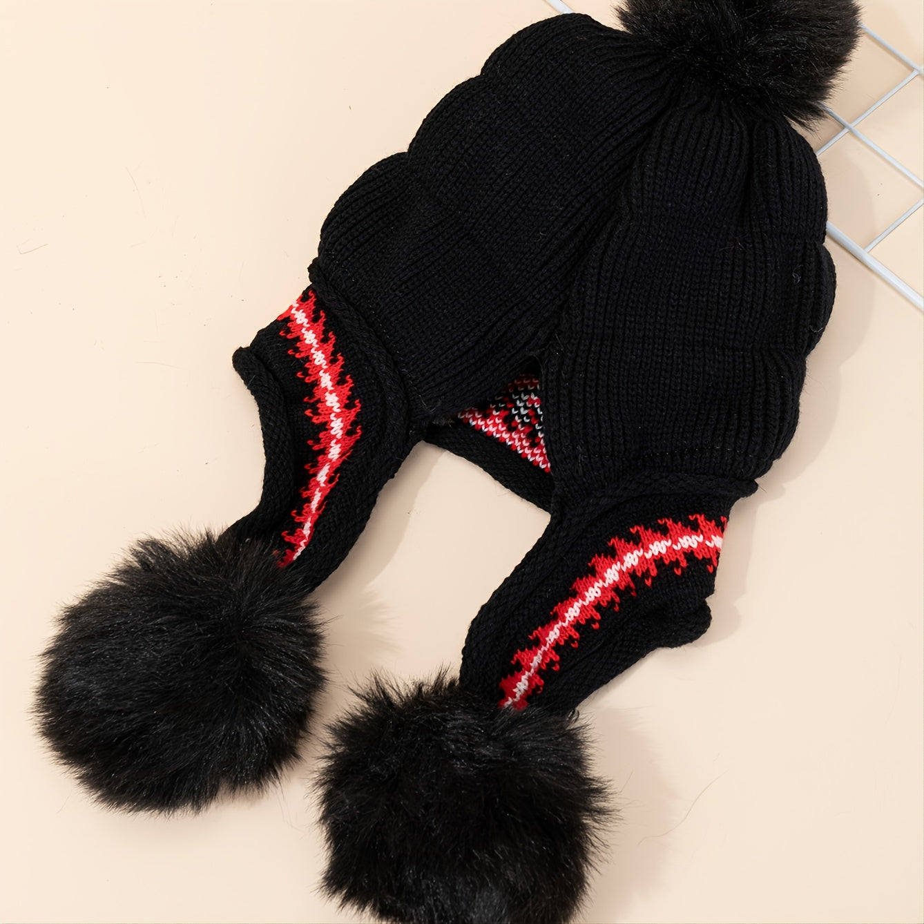 Ladies Printed Fleece Ear Protector Hat with Fur Ball
