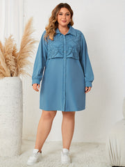  Solid Contrast Lace Long Sleeve Shirt Dress