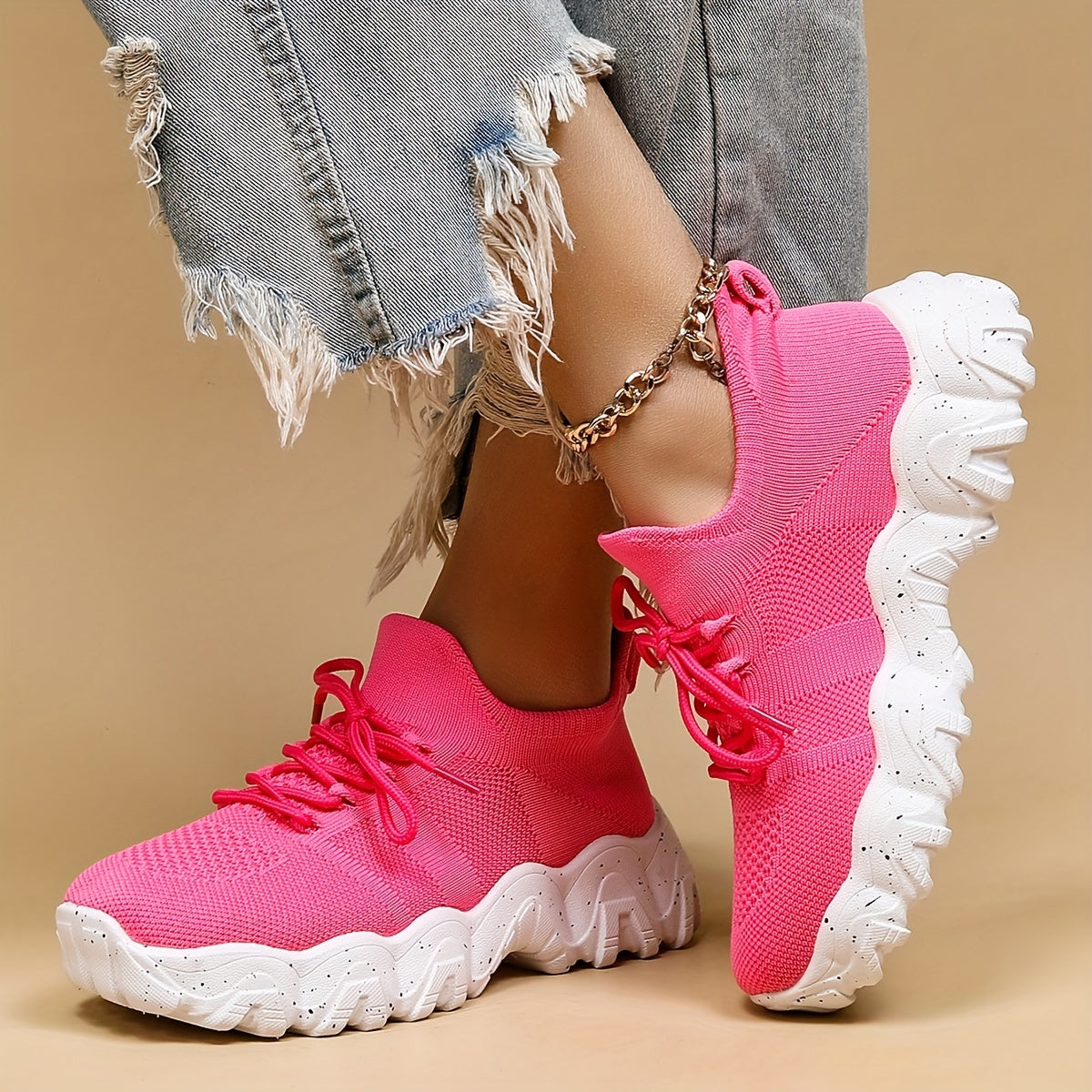 Women's Lace Up Sock Sneakers Breathable & Anti-Skid Shoes