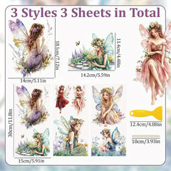 3pcs Fairy Rub On Transfer Stickers - Waterproof Decals for DIY Scrapbook