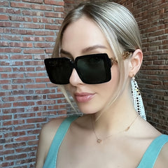 Women's Oversized Square Sunglasses with Metal Chain Temple