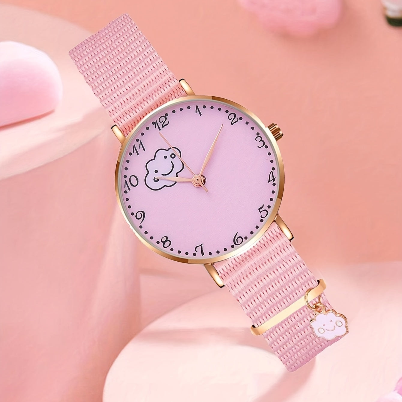 5pcs Pink Girls Quartz Watch Set