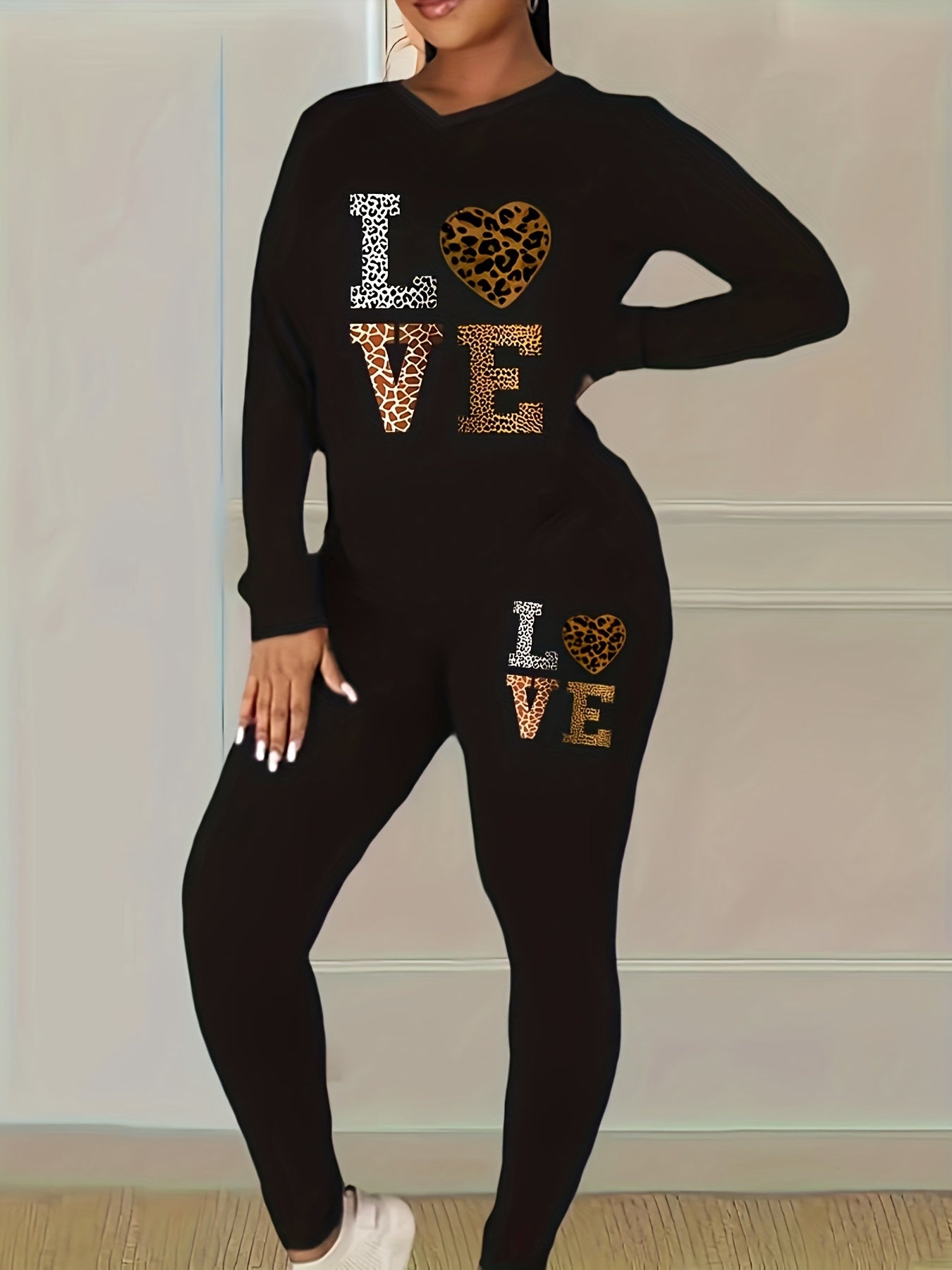  Halloween Outfits Horror Graphic Print Long Sleeve Top & Leggings Set