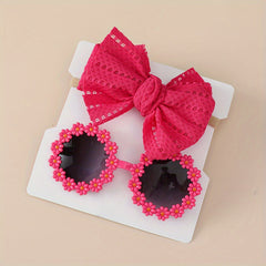 2pcs Flower Decor Frame Sunglasses & Headband Set for Girls Teen Sun Protection