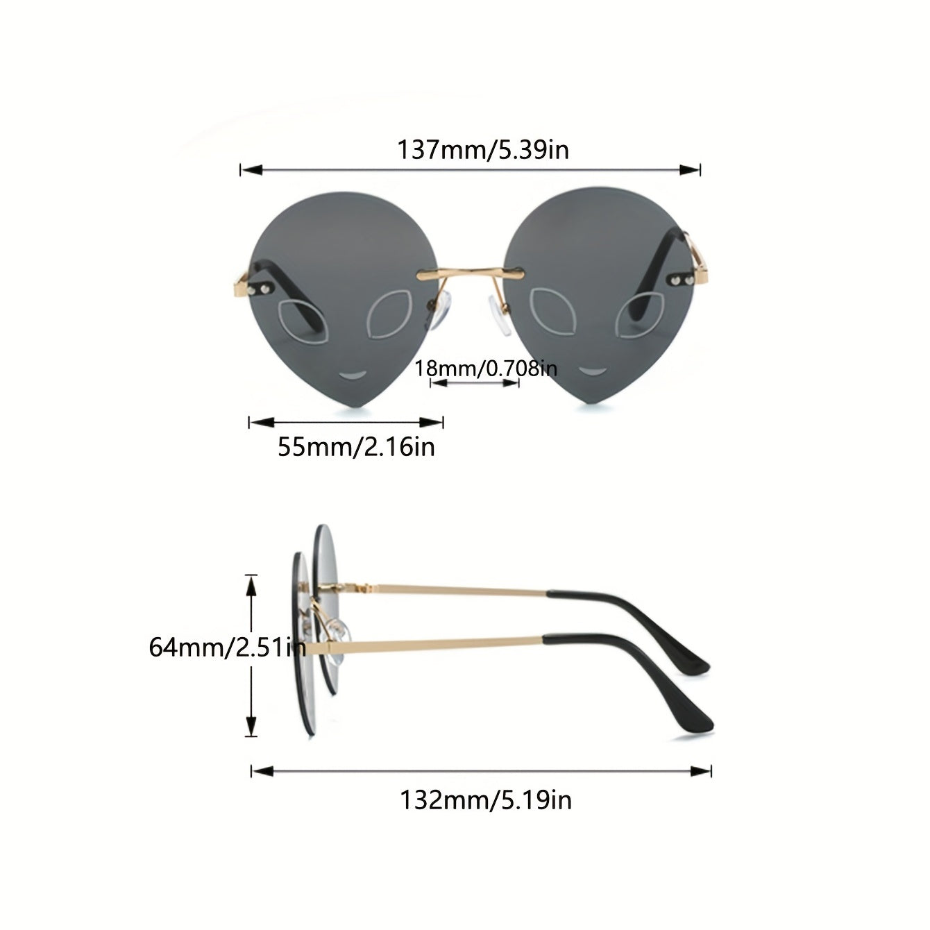 Men's Space Alien Metal Frame Glasses for Party and Travel