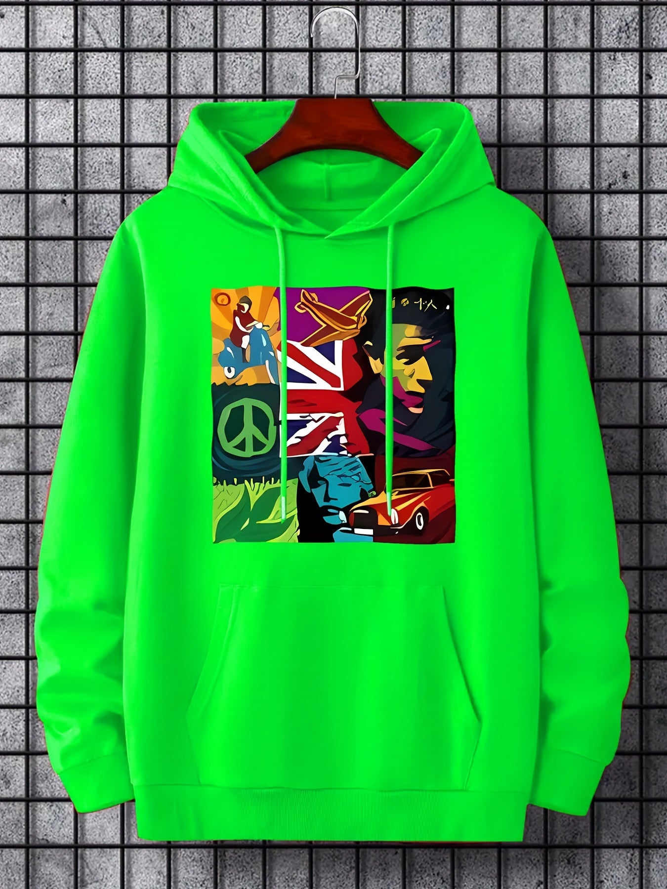 Peace Sign Print Hoodie Men's Casual Pullover Hooded Sweatshirt