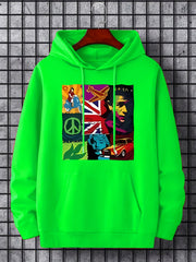 Peace Sign Print Hoodie Men's Casual Pullover Hooded Sweatshirt