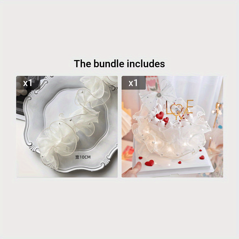 Artificial Diamond Beige Pearl Cake Decoration