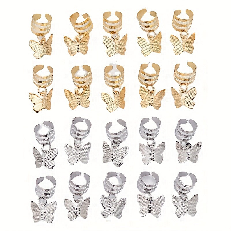 20pcs Butterfly Tassel Hair Ring Side Hair Dreadlock Accessories