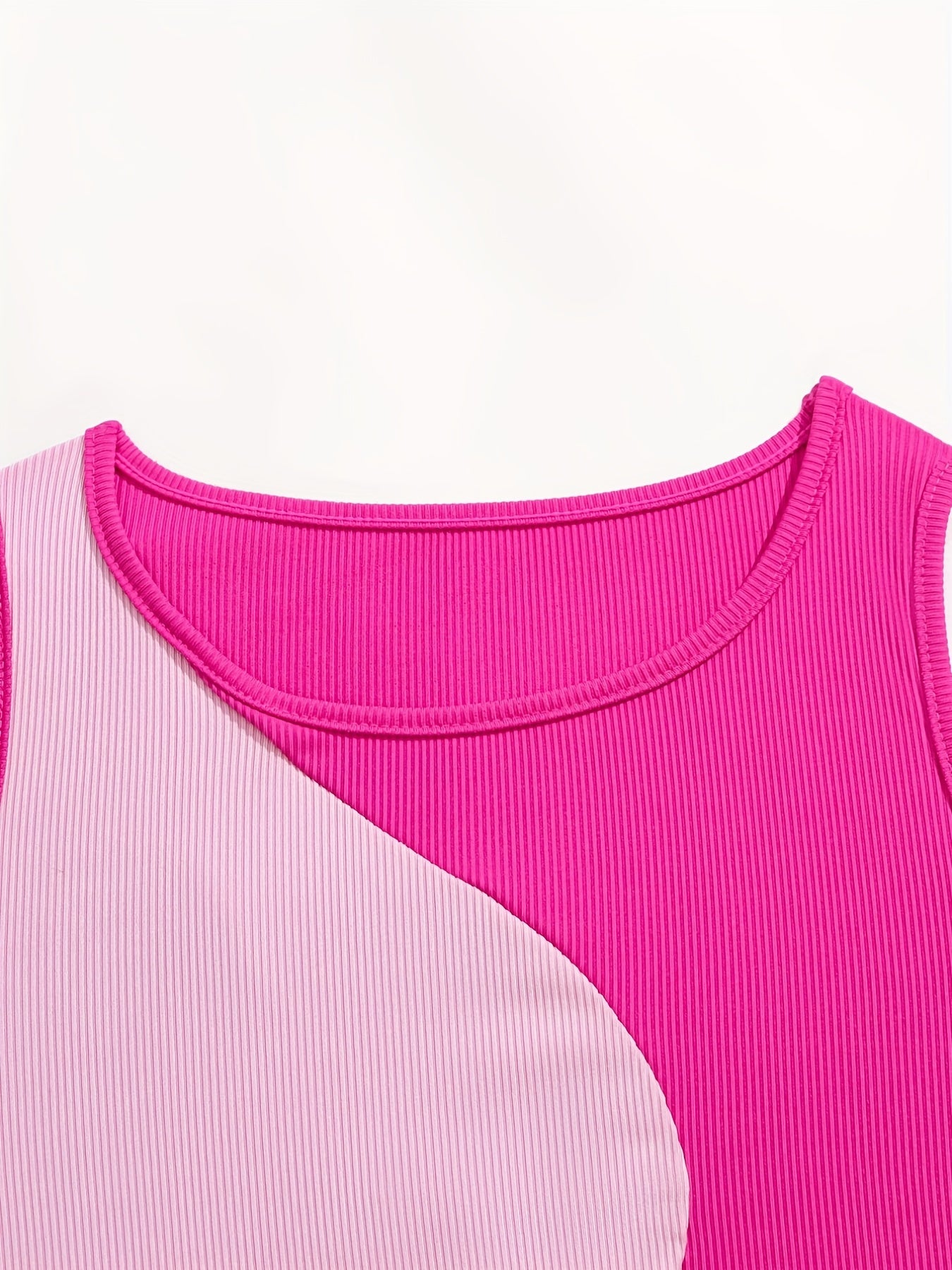 Colorblock Tank Tops Crew Neck Sleeveless Lingerie Set