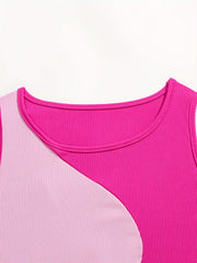 Colorblock Tank Tops Crew Neck Sleeveless Lingerie Set