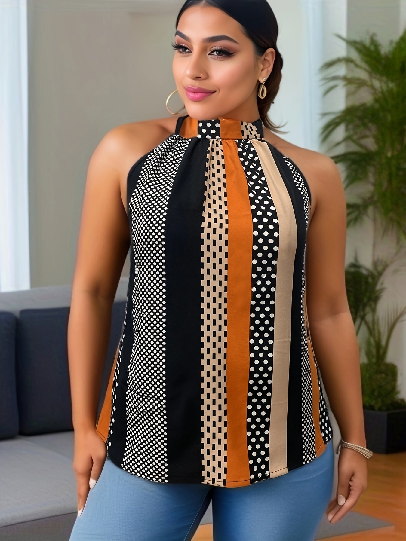  Colorblock Polka Dot Tank Top