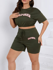  Letter Print Crop Tee & High Waist Shorts Set 2pcs