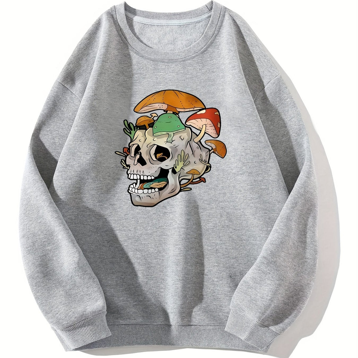Skull Graphic Long Sleeve Casual Sweatshirts for Halloween Crew Neck Pullover