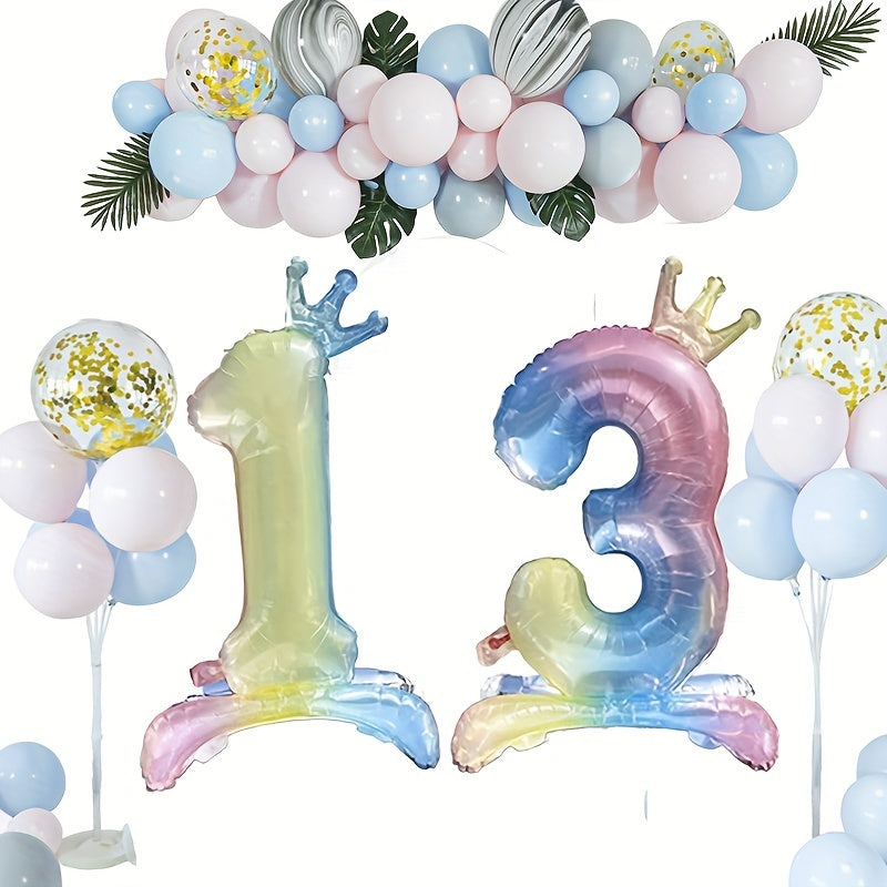 81cm Crystal Number Foil Balloons with Crown Figures Globos 0-9