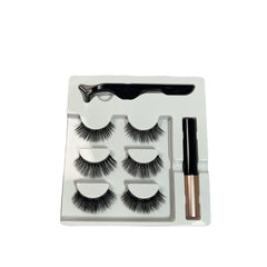 3 Pairs Magnetic Eyelashes With Eyeliner And Tweezers Reusable