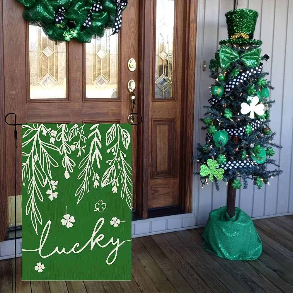 St Patrick's Garden Flag Double Sided Burlap Green Floral Shamrocks Clovers
