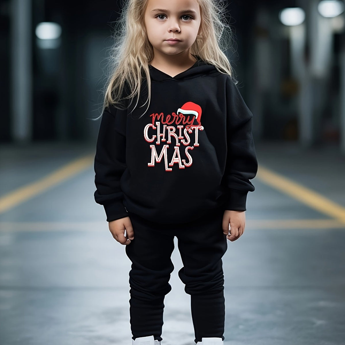 Girls 2pc Alphabets Hooded Sweatshirt & Sweatpants Set