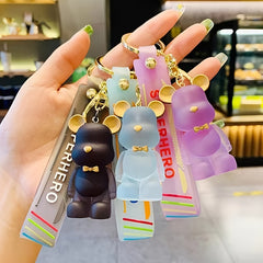 Acrylic Bear Keychain Transparent Frosted Bowknot Bear Keychain