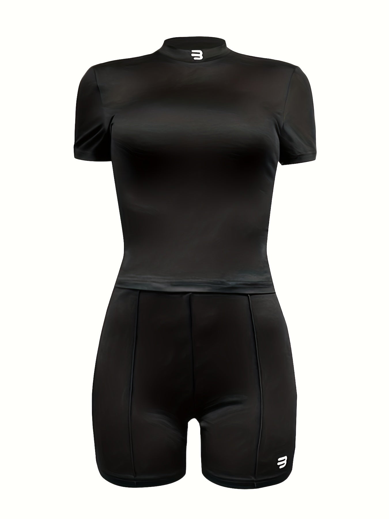 Casual Two Piece Set Crew Neck Tee & Slim Shorts Outfit
