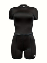 Casual Two Piece Set Crew Neck Tee & Slim Shorts Outfit